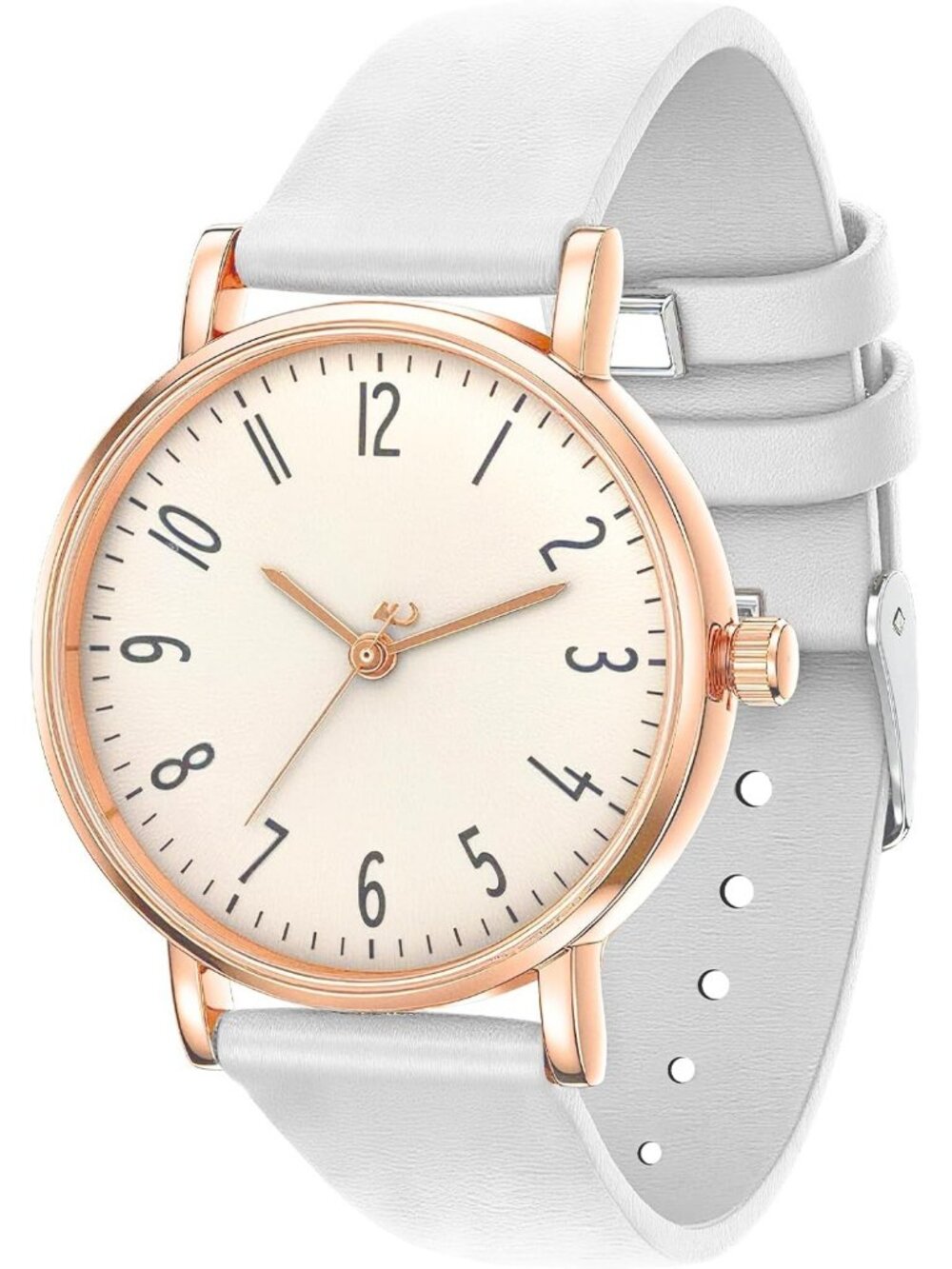 Women's White Leather Strap Waterproof Gold Analog Fashion Quartz Wrist Watch